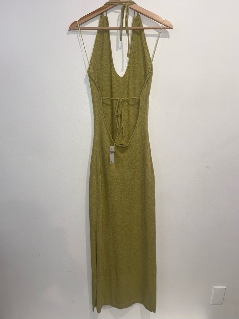 Anthropologie Flat White knit green Halter Maxi Dress slit dress NWT size small - Picture 5 of 14